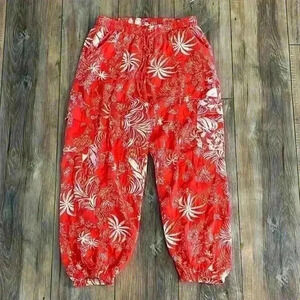 Christian Siriano Tropical Joggers Cargo Pockets Linen Blend Pants Sz Small EUC